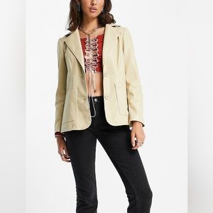 NWT Cream/Tan Faux Leather Blazer